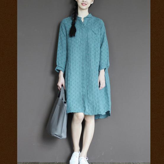 Blue linen half sleeve sundress plus size casual summer shirt dresses