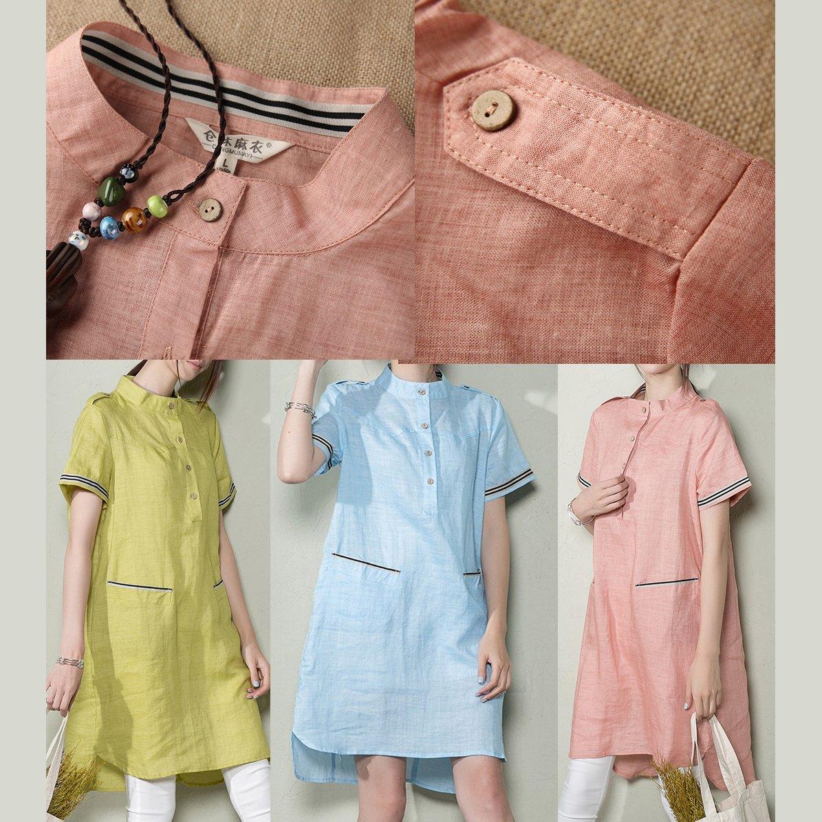 Blue plus size linen sundress oversize linen summer dress shift shirt blouse