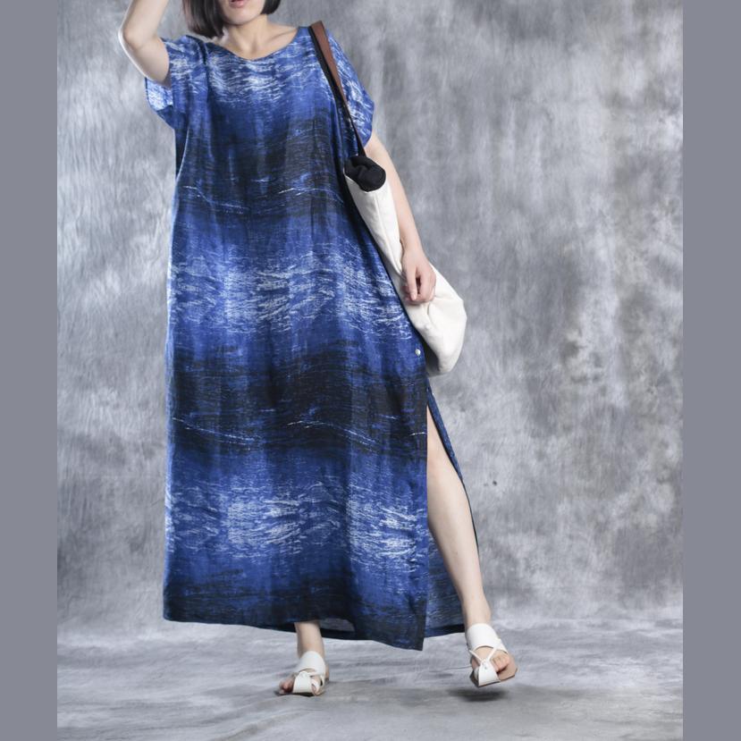 Blue print maxi dresses linen dress plus size caftans