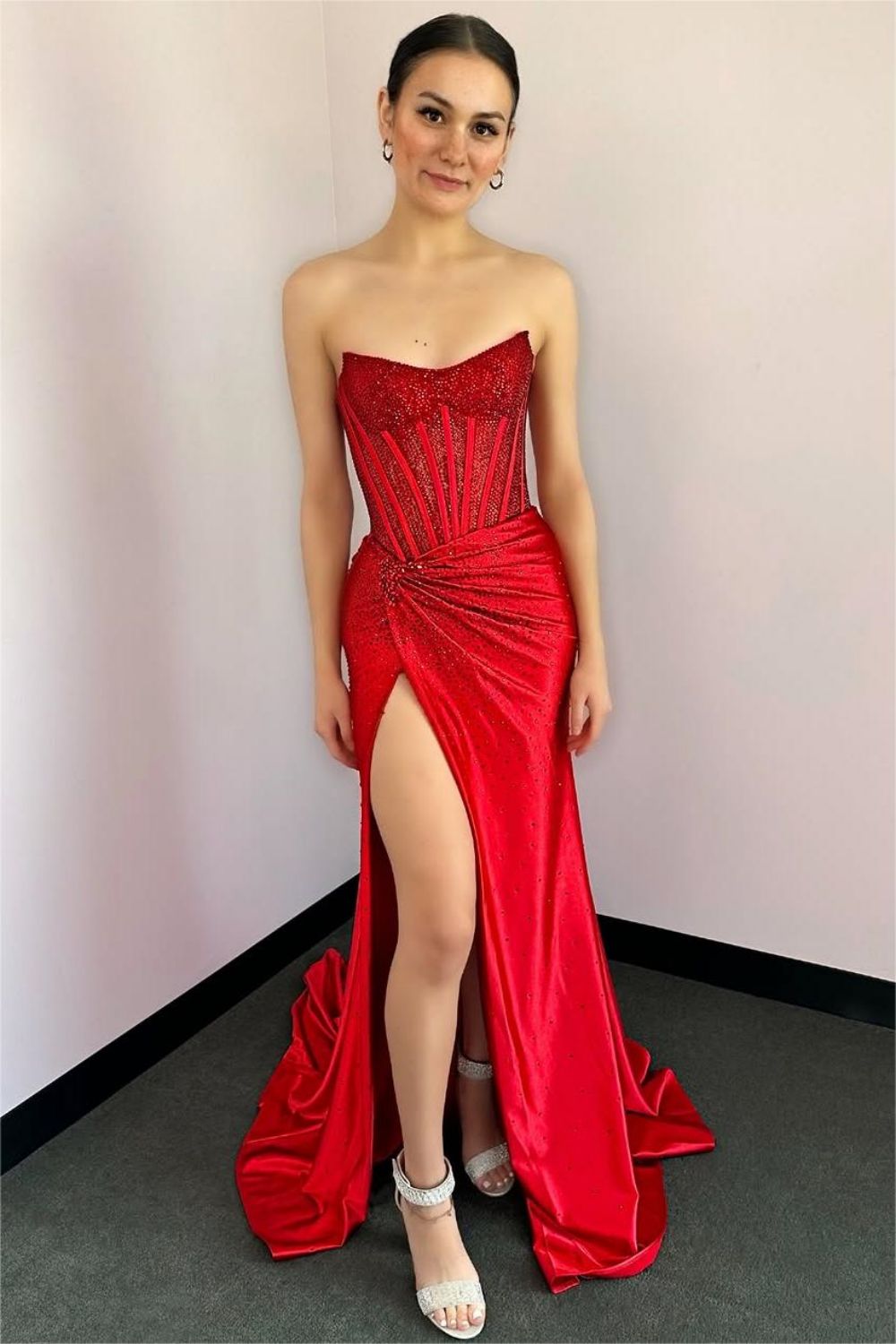 Suzhoufashion Blush Pink Corset Long Beaded Prom Dress With Rhinestone Details Formal Evening Gown