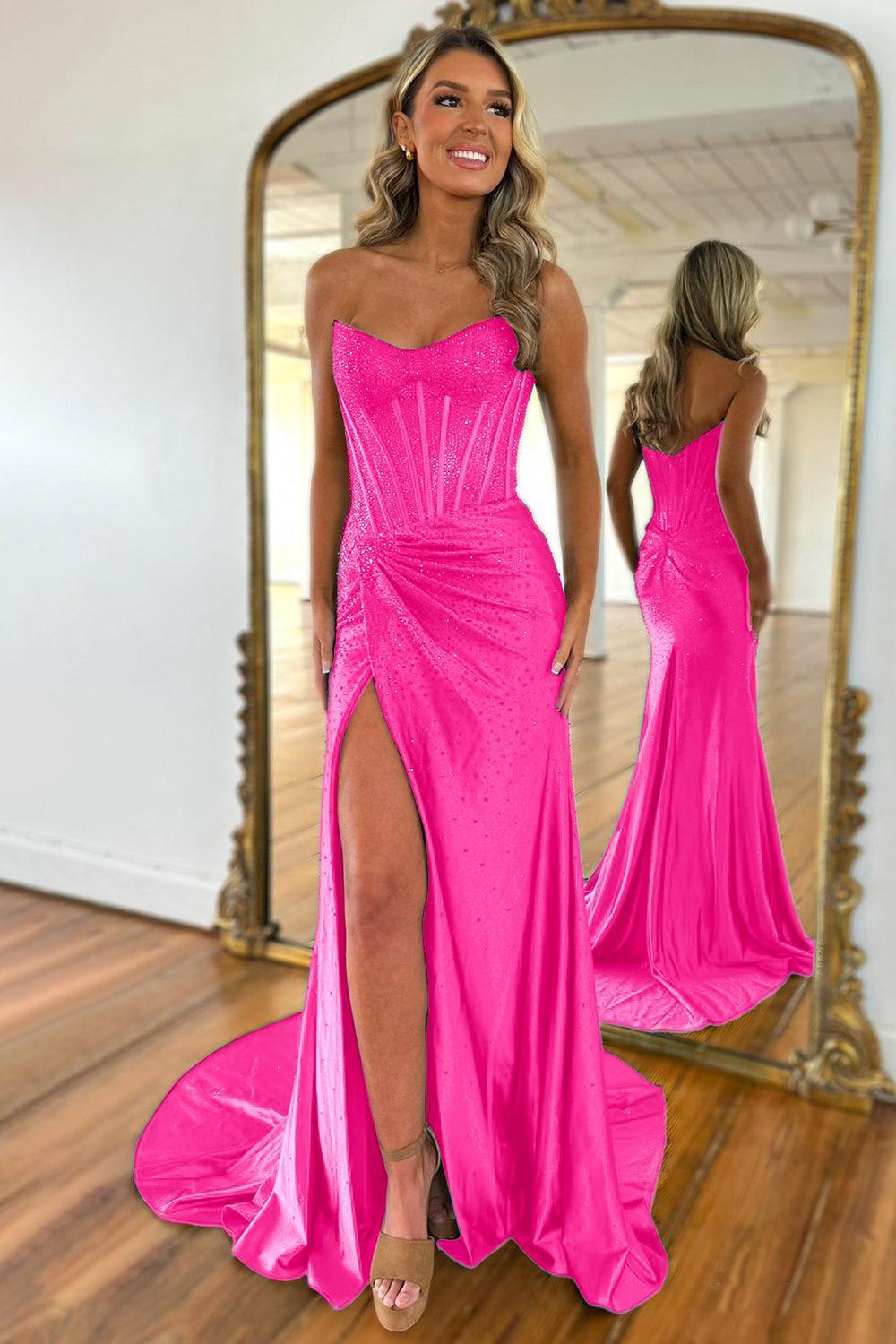 Suzhoufashion Blush Pink Corset Long Beaded Prom Dress With Rhinestone Details Formal Evening Gown