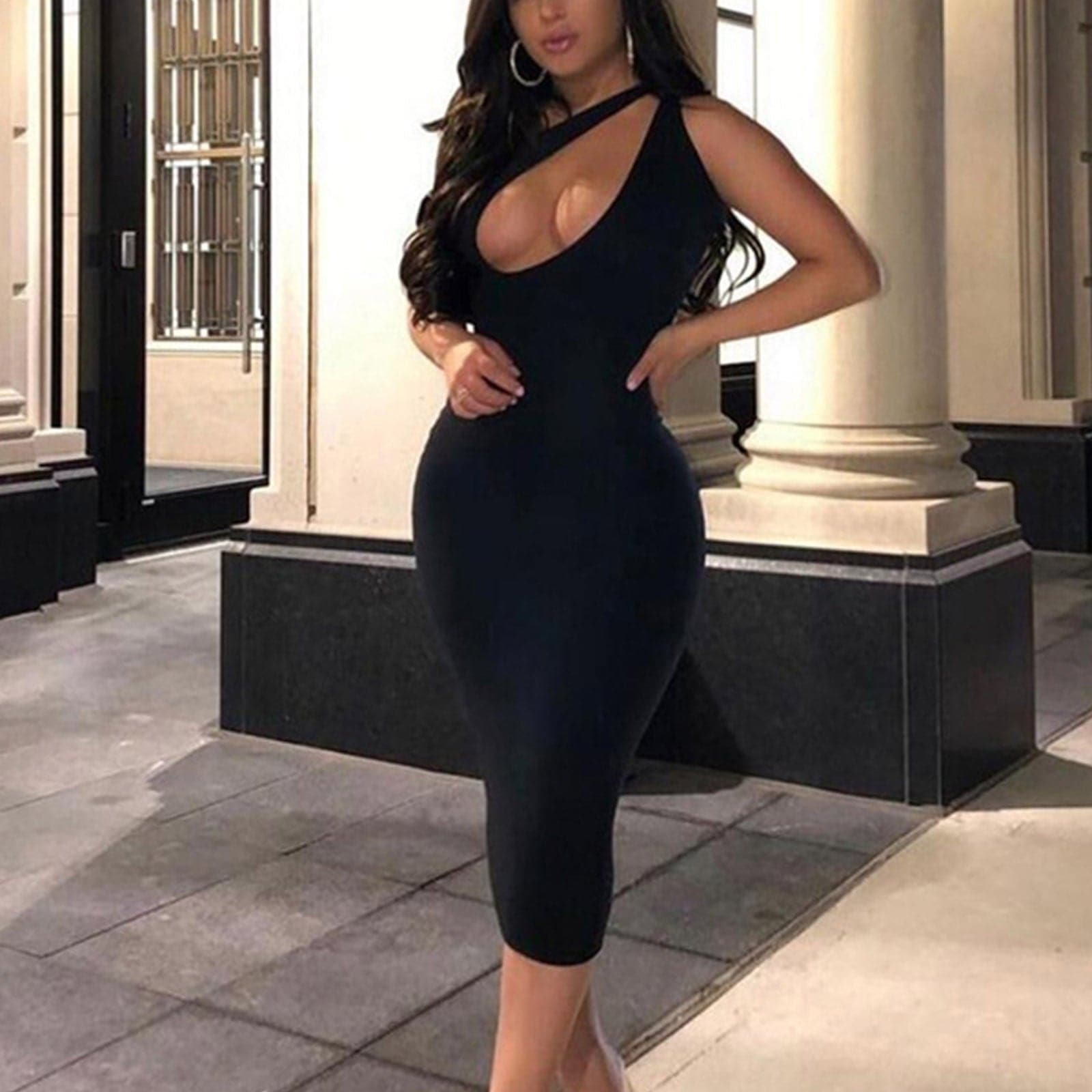 Women Summer Elegant Black Sleeveless Birthday Party Dress