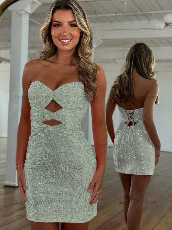 Suzhoufashion Bodycon Strapless Sweetheart Short Homecoming Dresses with Keyholes