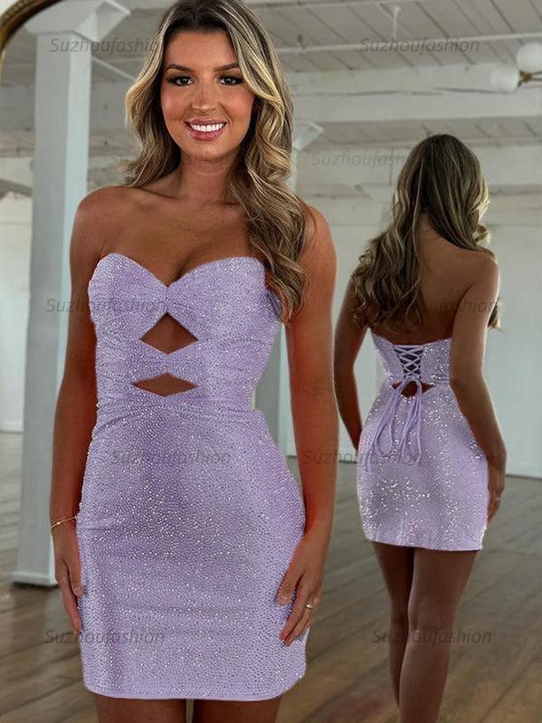Suzhoufashion Bodycon Strapless Sweetheart Short Homecoming Dresses with Keyholes
