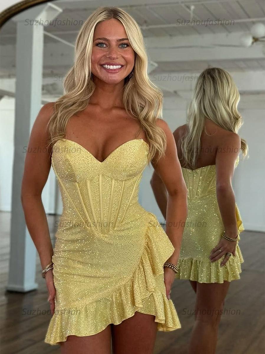 Suzhoufashion Bodycon Sweetheart Satin Homecoming Dress with Beading