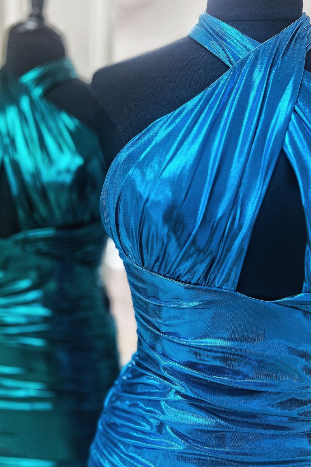 Bodycon Halter Neck Open Back Short Tight Metallic Homecoming Dress - View 2 | VelvetHem