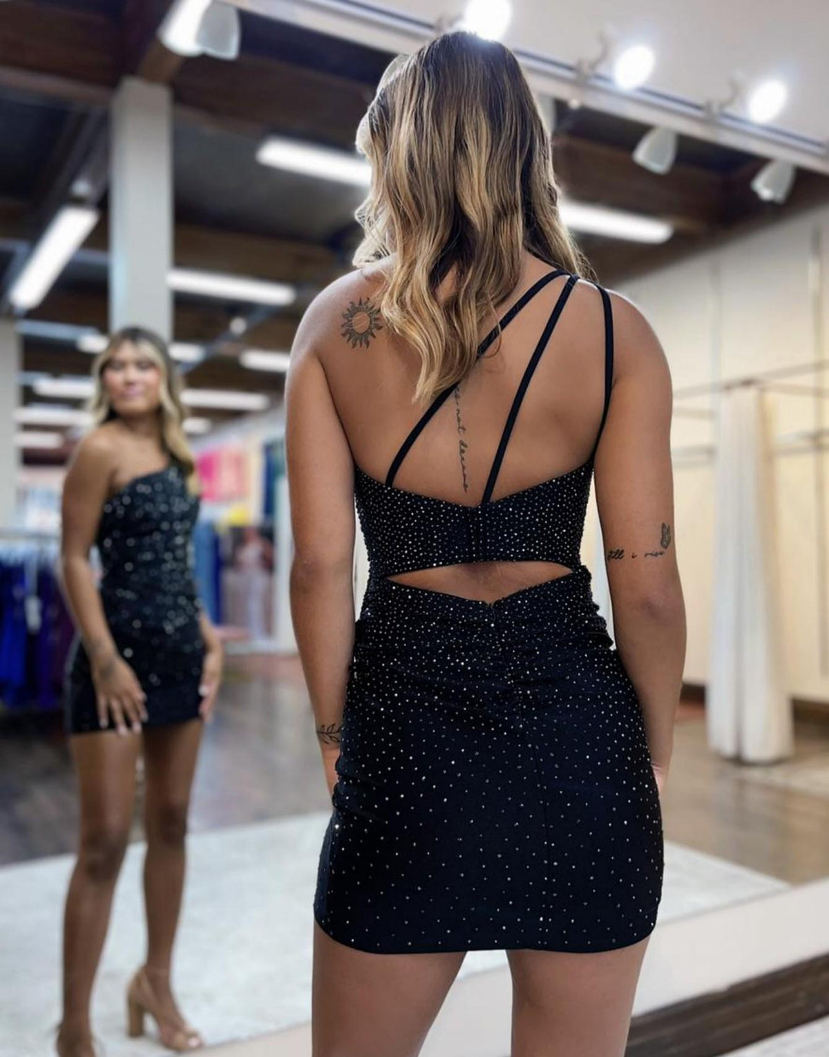 Royal Blue Bodycon One Shoulder Glitter Homecoming Party Dress - View 6 | VelvetHem