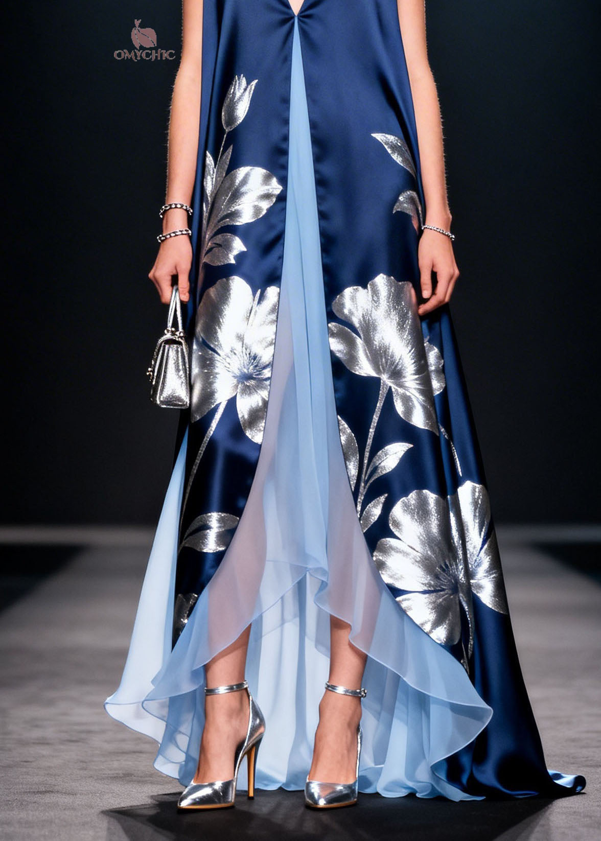 Bohemian V Neck Print Patchwork Silk Long Dress Summer