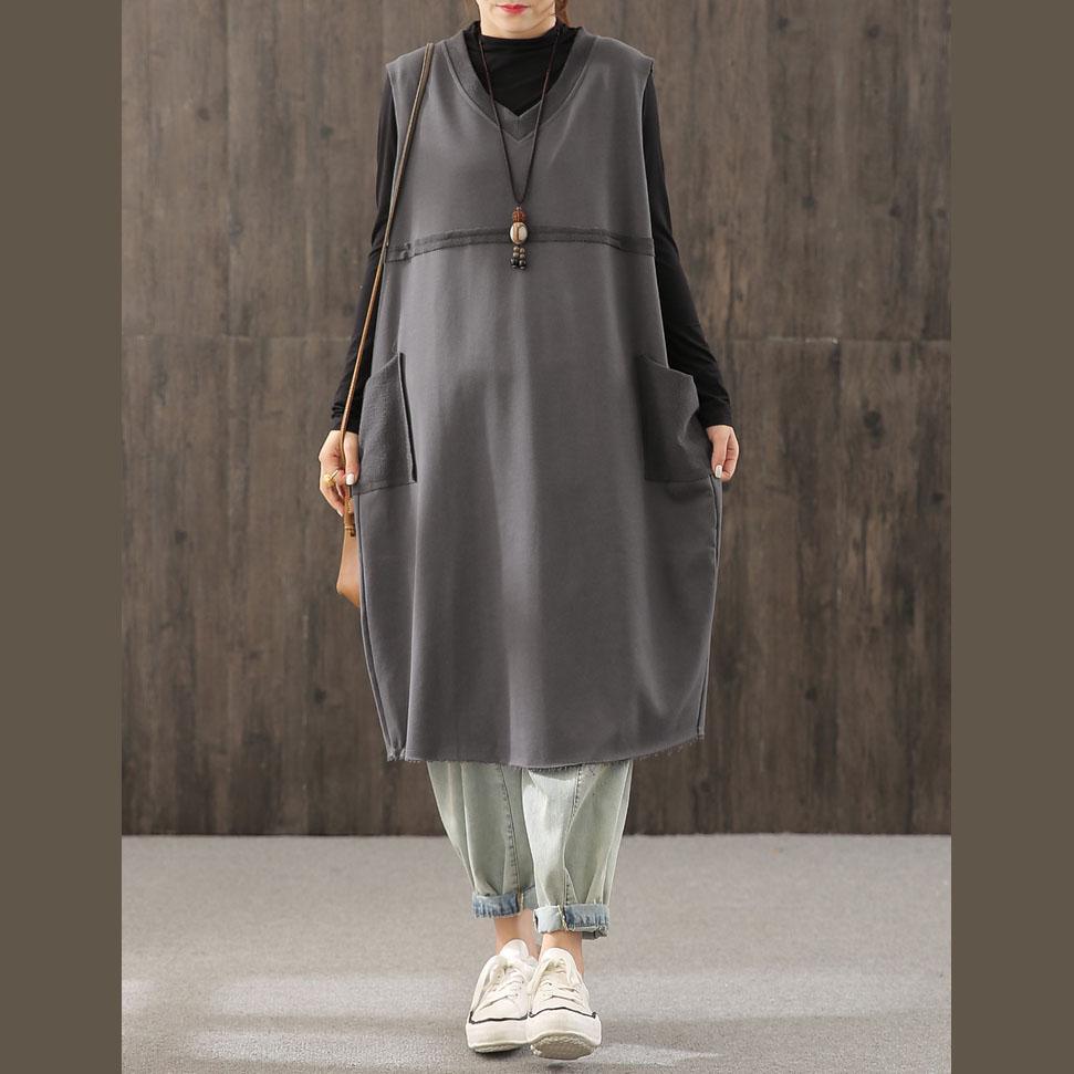 Bohemian gray tunics for women v neck patchwork Maxi Dress