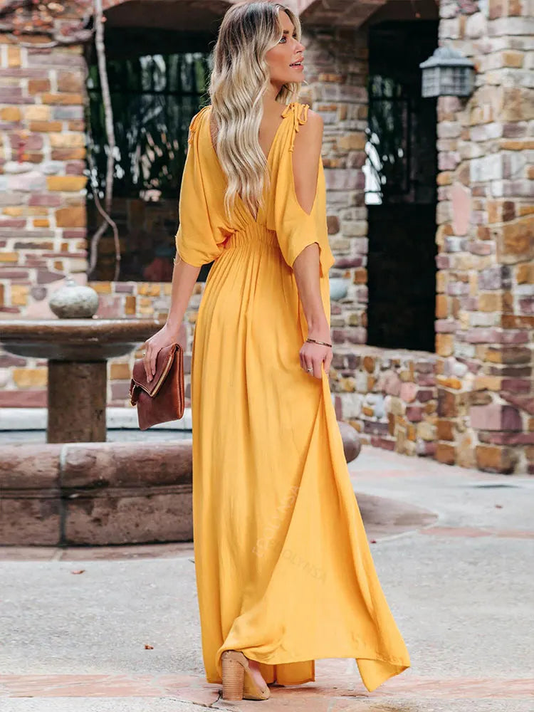 OffShoulder Slit Maxi Boho Beach Dress