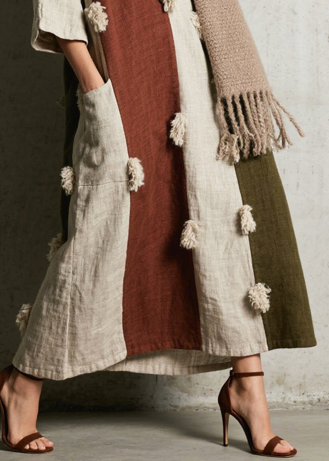 Boho Colorblock Oversized Patchwork Faux Fur Vacation Dresses Summer
