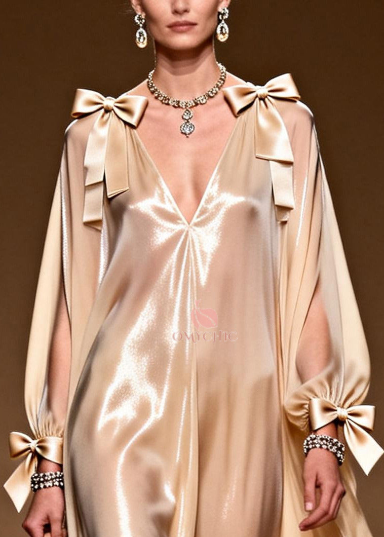 Boho Khaki Bow Oversized Draping Chiffon Party Dresses Summer