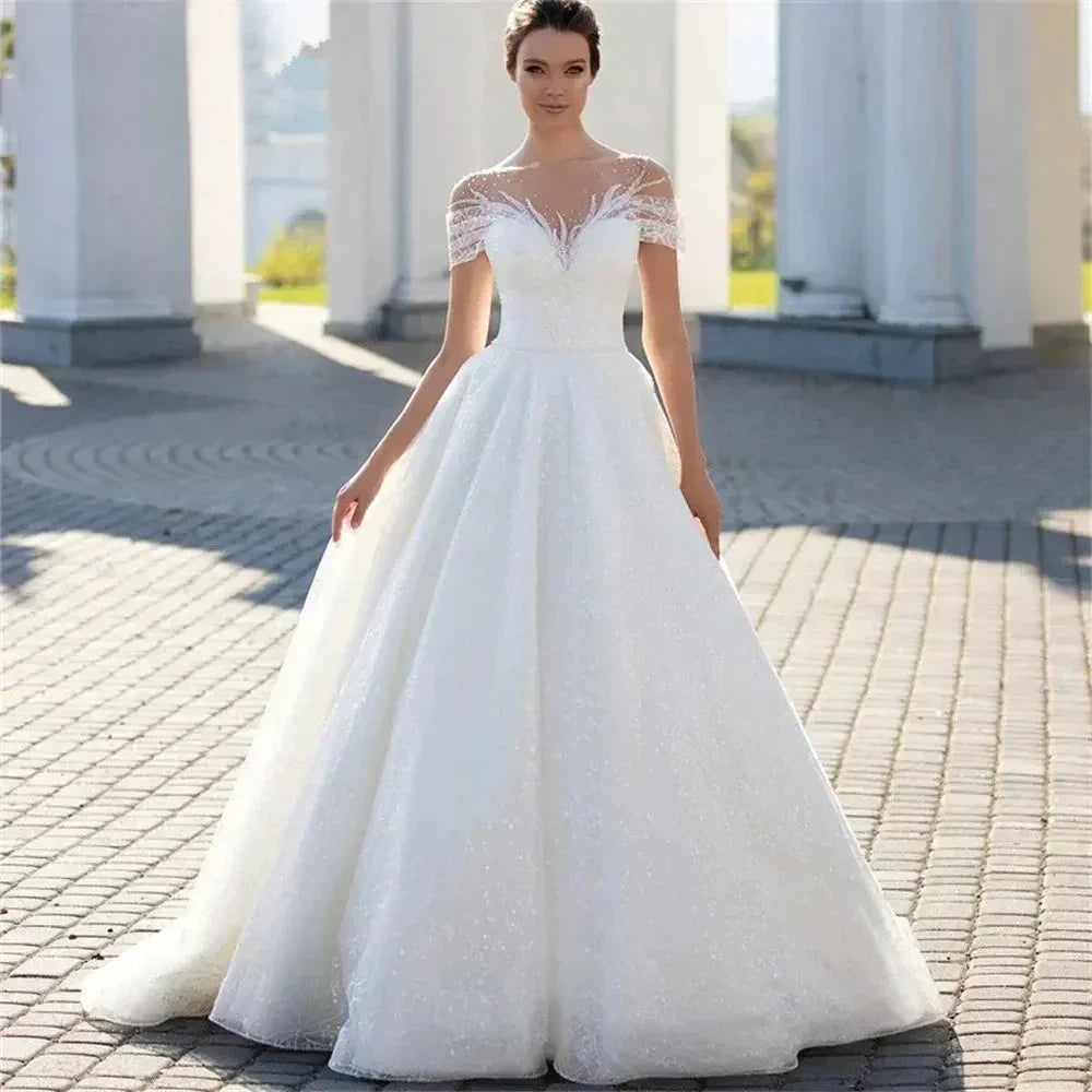 Boho Lace Appliques Wedding Dresses A Line Fuffy Tulle Ball Gowns Sexy Sleeveless Woman's Formal Beach Party Vestido De Novia (ZD14263) - VelvetHem