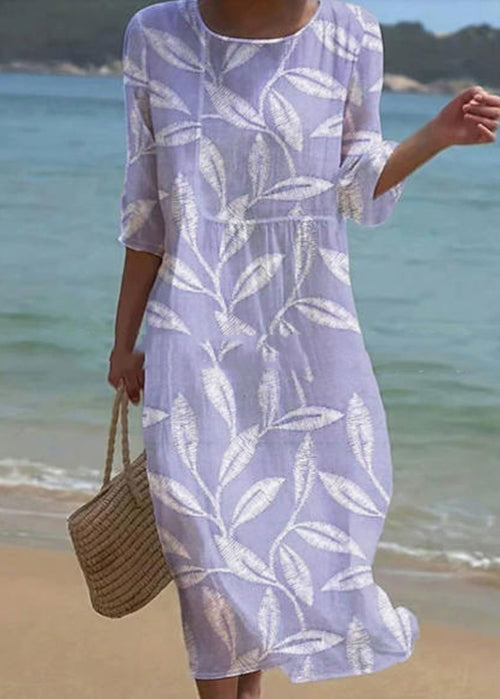 Boho O Neck Print Patchwork Cotton Long Dresses Summer