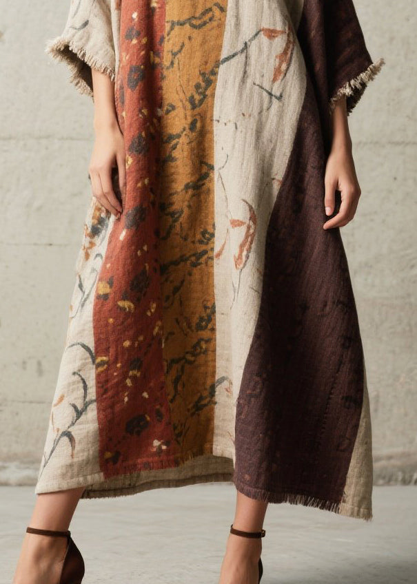 Boho Oversized Print Cotton Long Dress Batwing Sleeve