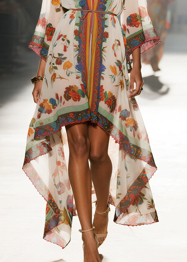 Boho Oversized Print Low High Design Chiffon Beach Dresses Summer