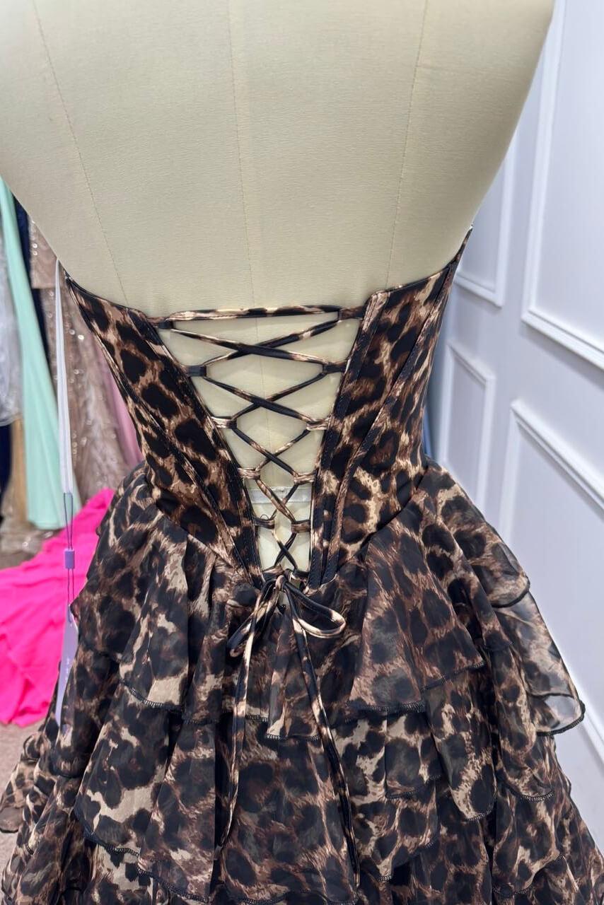 Suzhoufashion Bold Leopard Sweetheart Corset Prom Dress With Layered Ruffle Skirt Formal Evening Gown