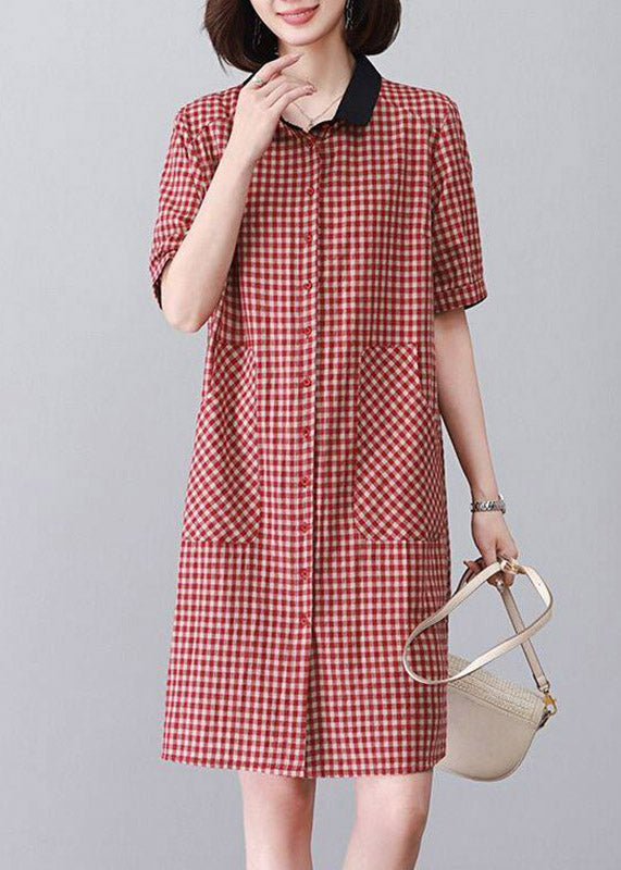 Boutique Red Peter Pan Collar Plaid Mid Dress Summer