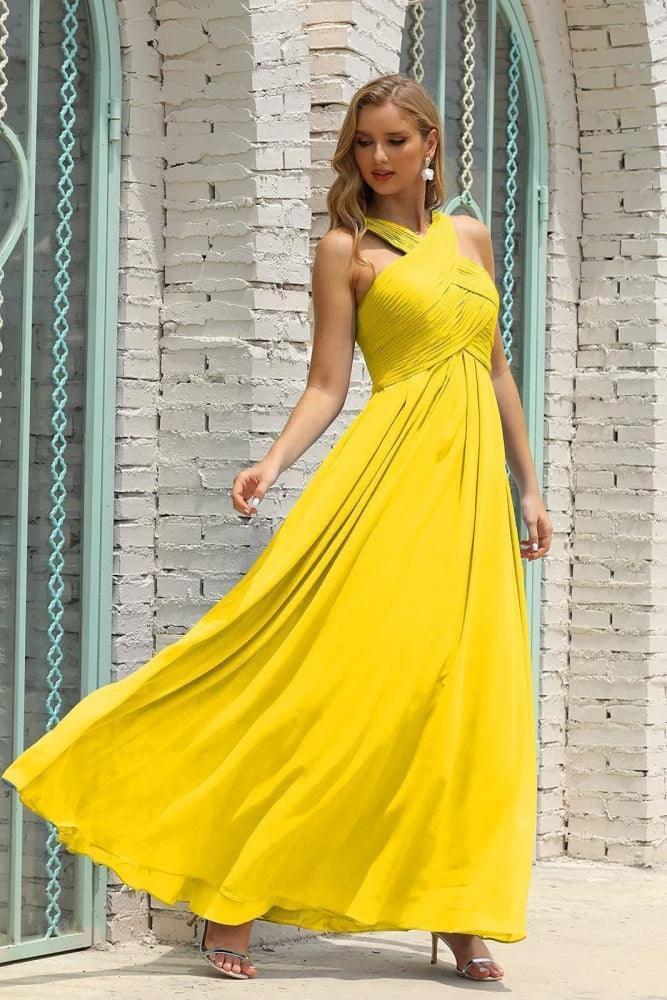 Numbersea Women Halter Chiffon Bridesmaid Dress A-line Long Formal Prom Gown SEA28015 by numbersea