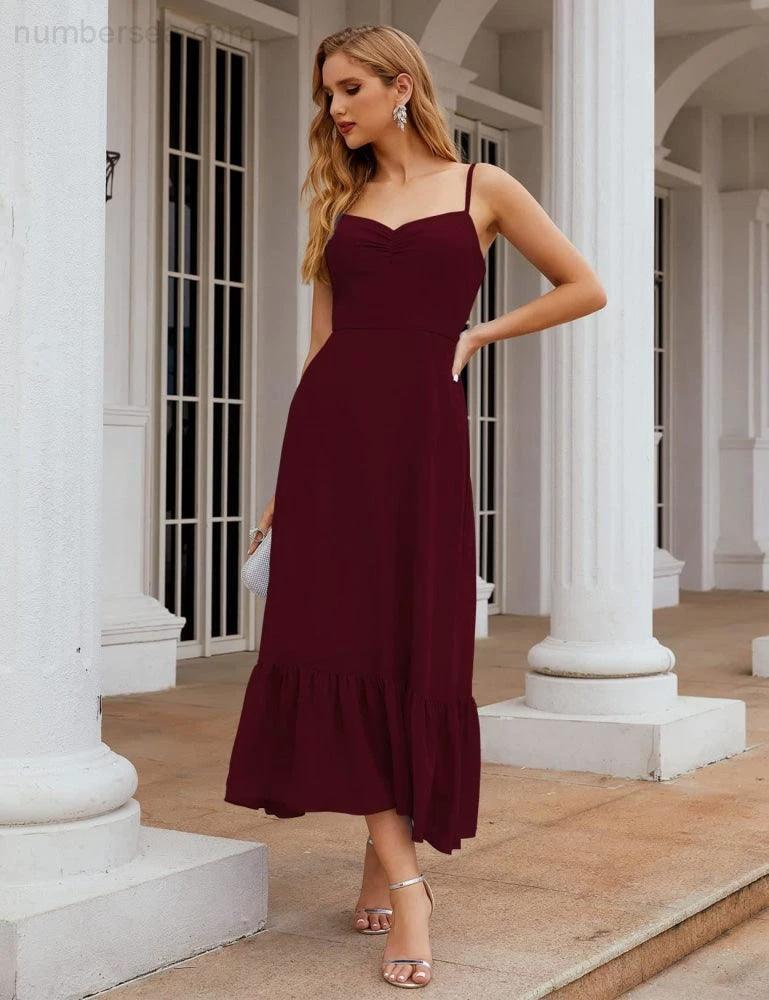 ZapDress Spaghetti Strap Chiffon Bridesmaid Dress Ankle Length Formal A Line Cocktail Party Homecoming Dress for Juniors (ZD16949)