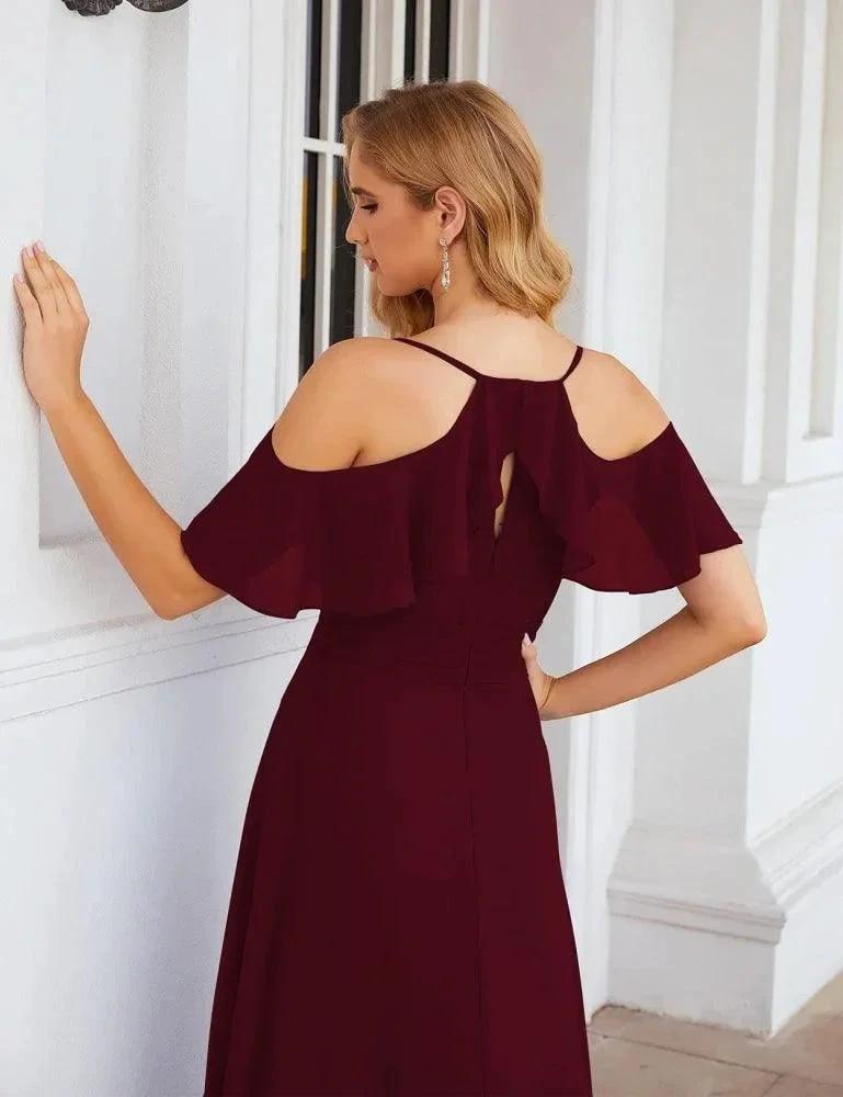 Numbersea Chiffon Cold Shoulder Long Bridesmaid Dresses Plus Size Formal Prom Gowns for Women Party Wedding SEA28070 by numbersea