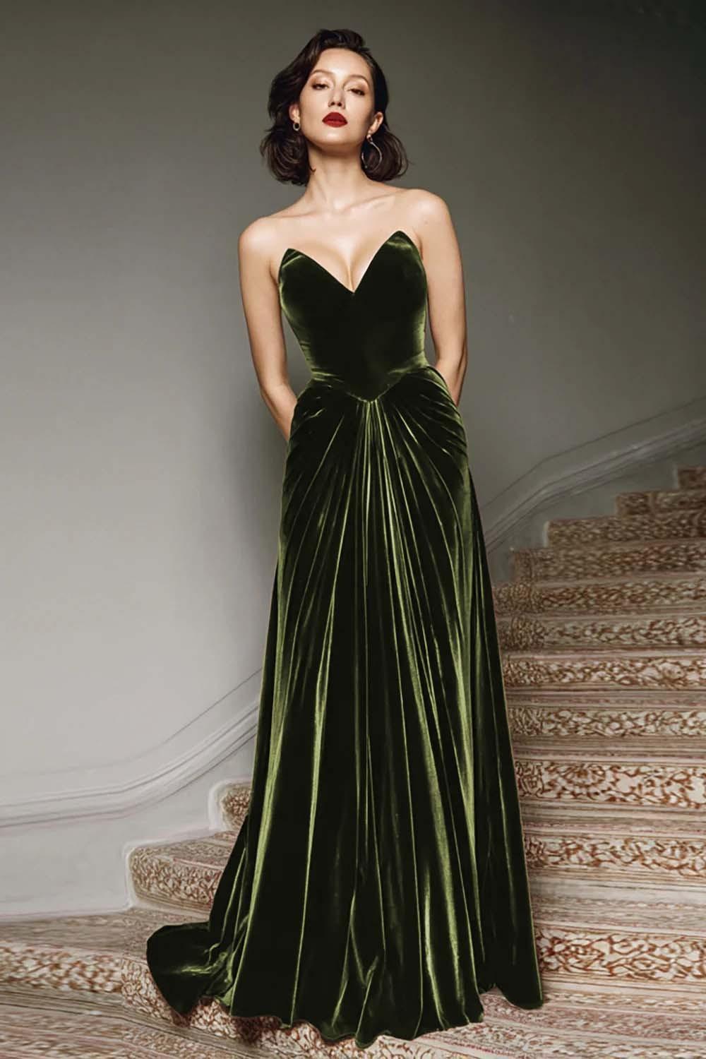 Suzhoufashion Burgundy A-Line Sweetheart Maxi Velvet Prom Dress