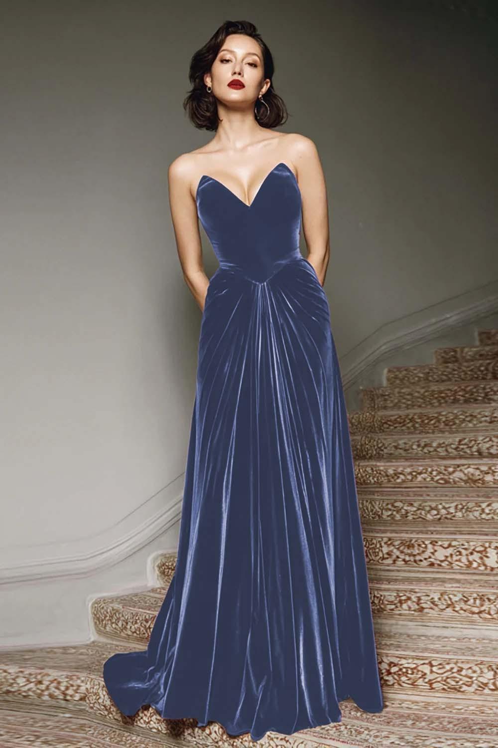Suzhoufashion Burgundy A-Line Sweetheart Maxi Velvet Prom Dress