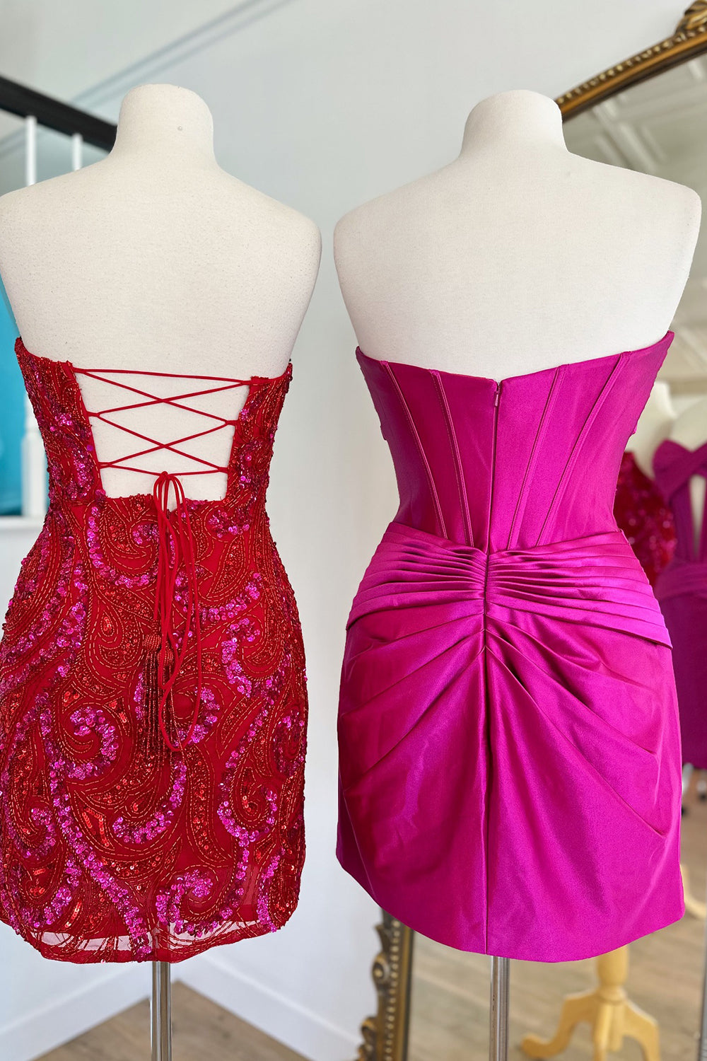 Burgundy Homecoming Dresses Corset Strapless Tight Short Cocktail Dresses