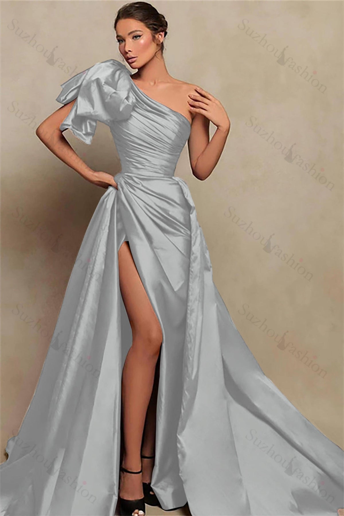 Burgundy Prom Dress One Shoulder Mermaid Evening Formal Dress With Split