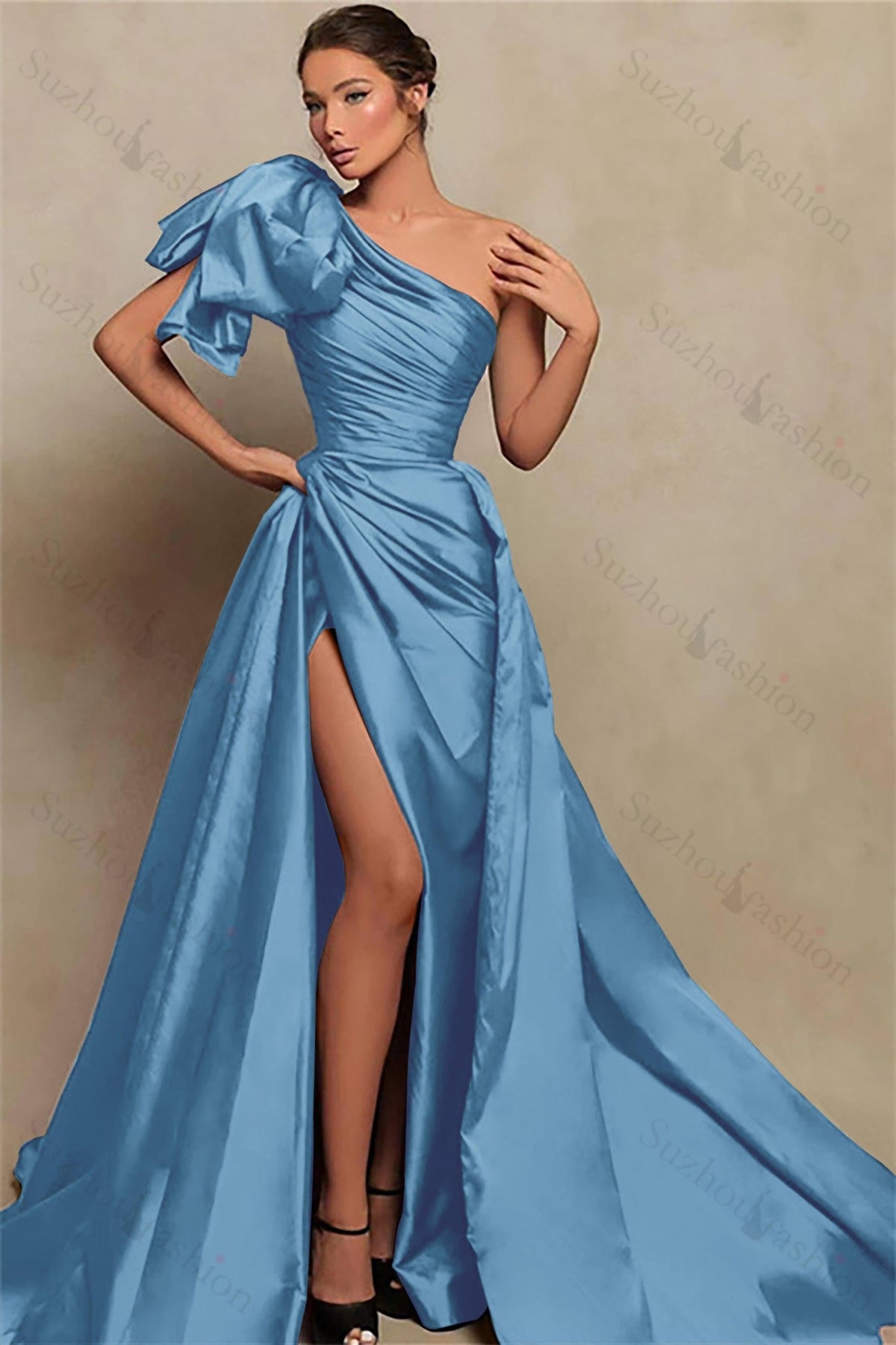 Burgundy Prom Dress One Shoulder Mermaid Evening Formal Dress With Split