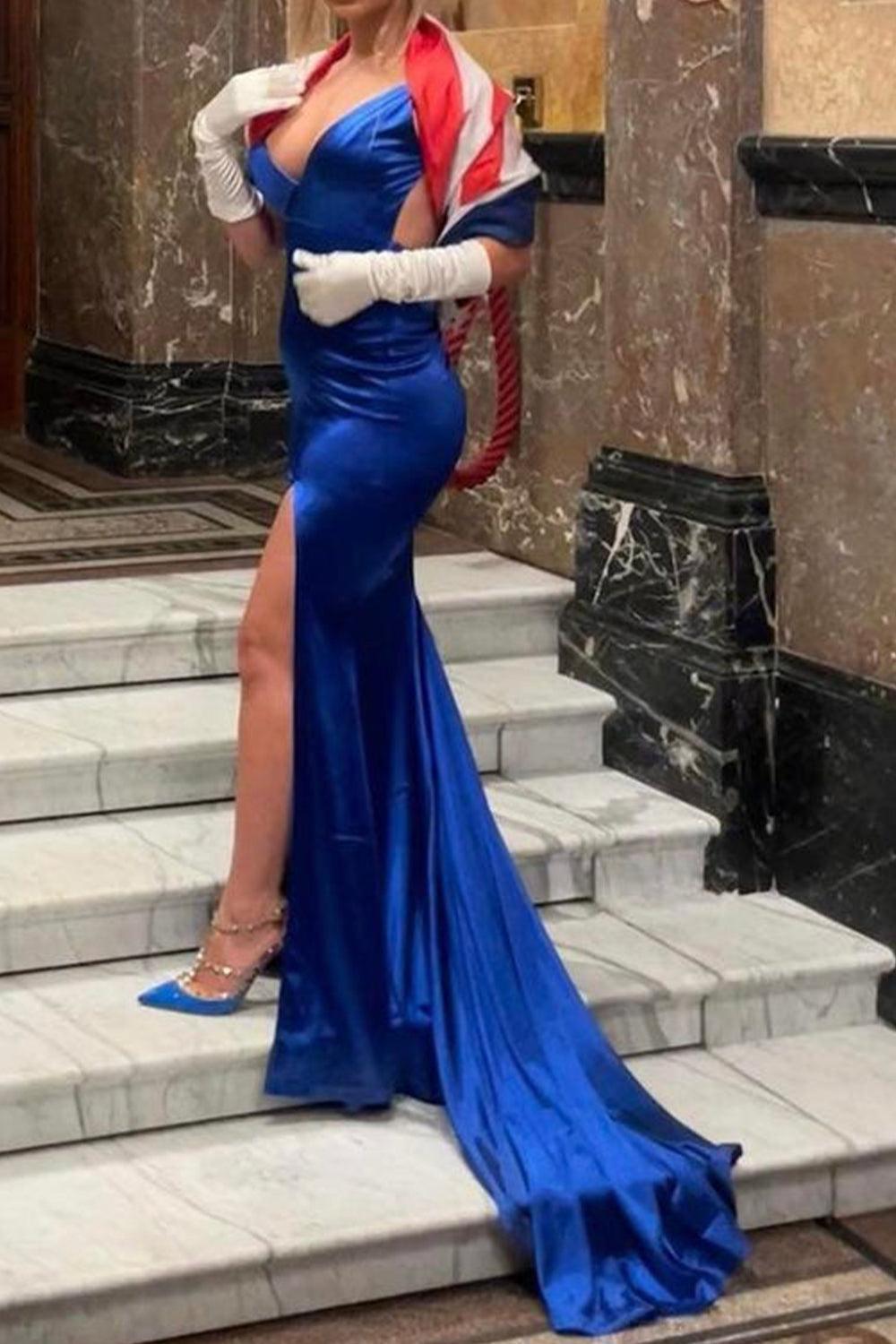 Suzhoufashion Burgundy Satin Spaghetti Strap Mermaid Prom Dress With Open Back Formal Evening Gown
