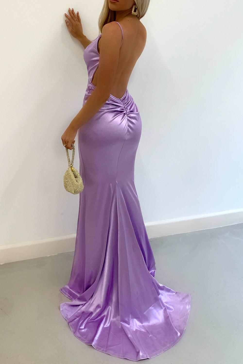 Suzhoufashion Burgundy Satin Spaghetti Strap Mermaid Prom Dress With Open Back Formal Evening Gown