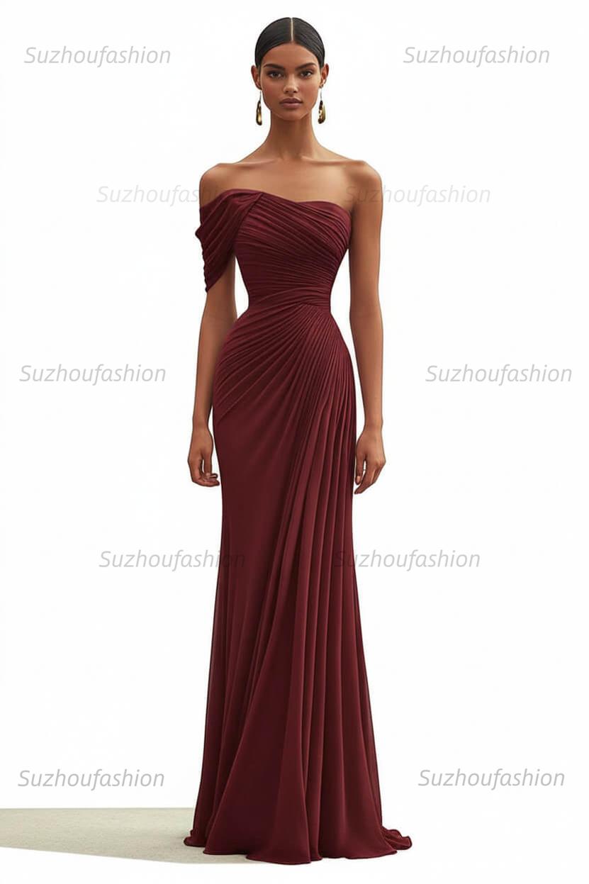 One Shoulder Ruched Mermaid Dark Green Wedding Guest Dress Long Formal Dress