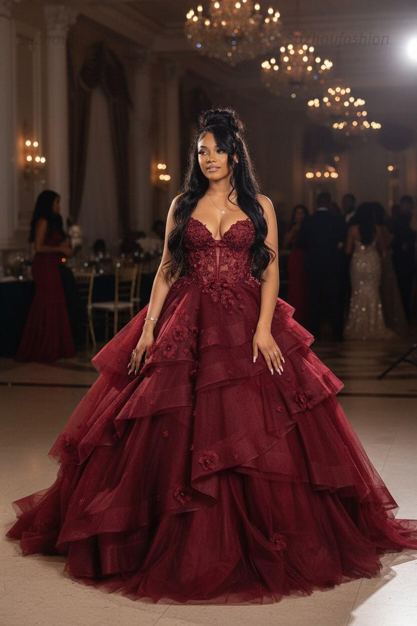 Sage Prom Dress Floral Tiered Ruffles A-Line Sweetheart Corset Long Formal Dress