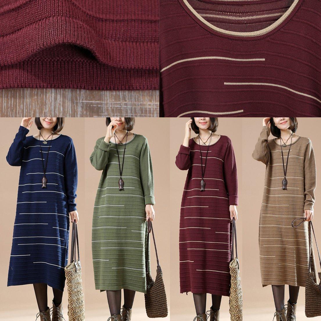 Burgundy long sweaters women knit dresses people coming and going