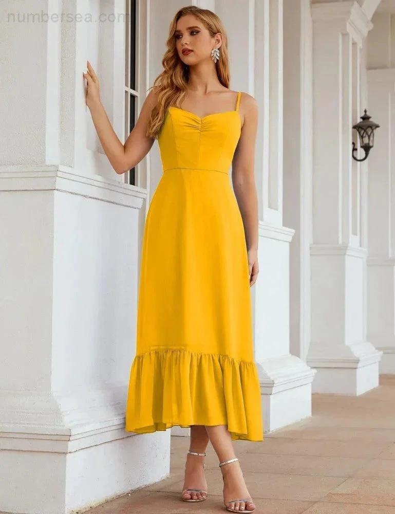 ZapDress Spaghetti Strap Chiffon Bridesmaid Dress Ankle Length Formal A Line Cocktail Party Homecoming Dress for Juniors (ZD16949)