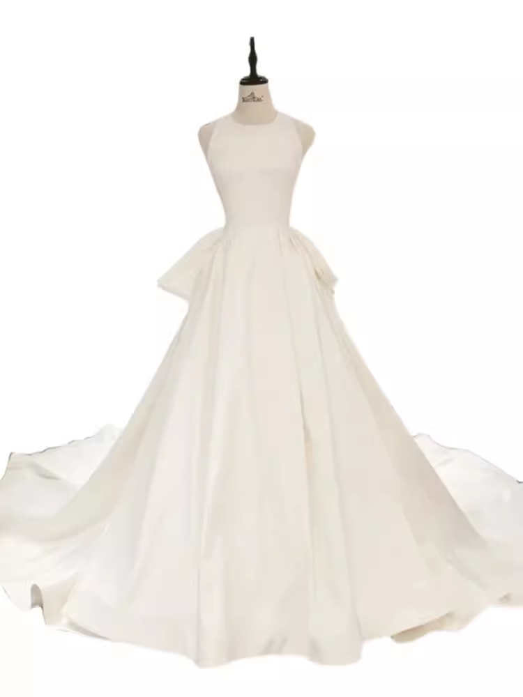 Vintage Ball Gown Scoop Neckline Backless White Long Wedding Dresses - View 2 | VelvetHem