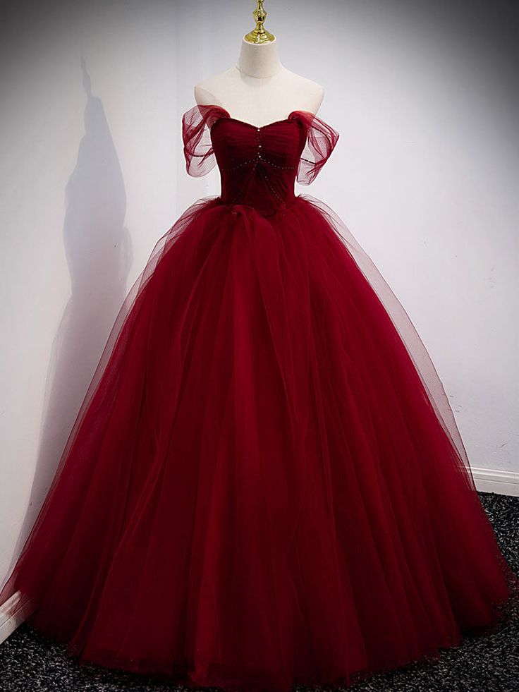 Puffy Ball Gown Burgundy Long Red Prom Dress For Formal Prom Dresses - View 3 | VelvetHem