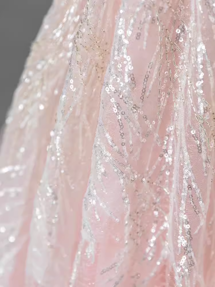 Fairytale A line Off The Shoulder Pink Sequin Beads Long Evening Dress Prom Dresses