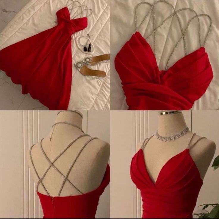 Sexy A line Spagehtti Straps Red Knee Length Chiffon Homecoming Dresses Party Dress