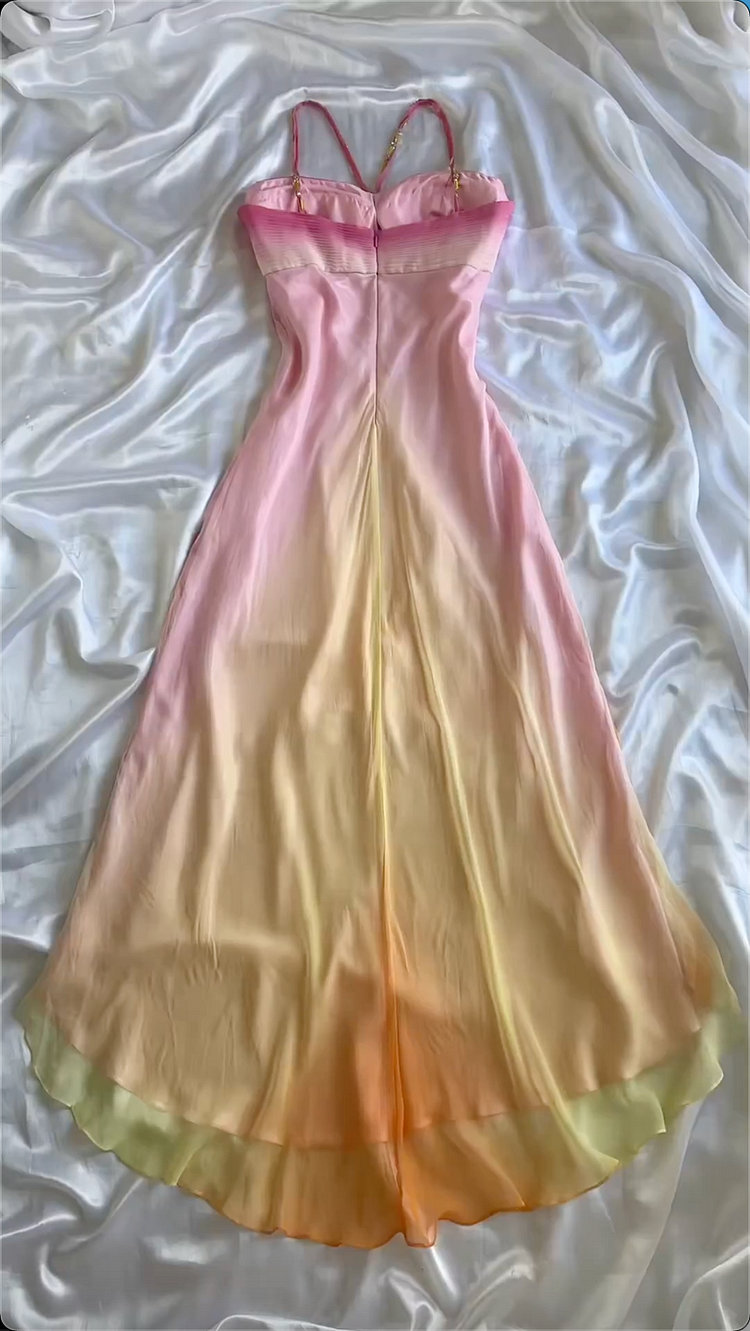 Fairytale High Low Halter Straps Ombre Chiffon Orange Prom Dresses Evening Dress With Beads