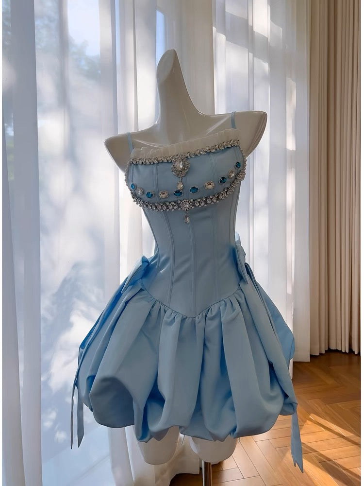 Cute A line Spaghetti Straps Blue Short Homecoming Dresses Party Cocktail Dress