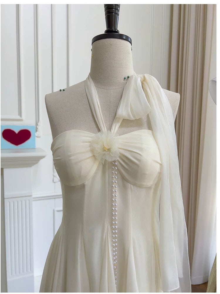 Modest A Line Halter Chiffon Ivory Short Homecoming Dresses Birthday Outfits