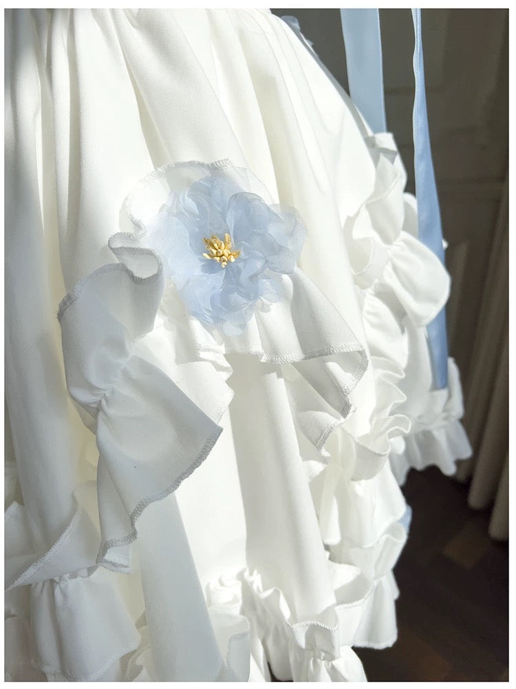 Sexy Ball Gown Straps White Flowers Chiffon Homecoming Dresses Birthday Outfits - View 4 | VelvetHem