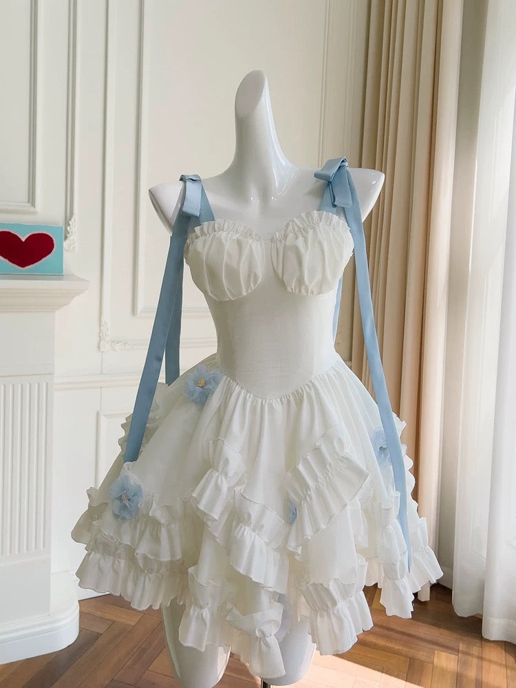 Sexy Ball Gown Straps White Flowers Chiffon Homecoming Dresses Birthday Outfits - View 2 | VelvetHem