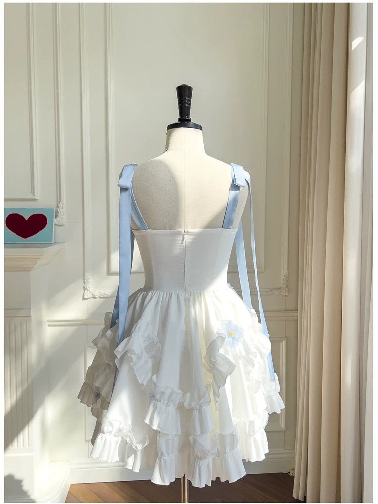 Sexy Ball Gown Straps White Flowers Chiffon Homecoming Dresses Birthday Outfits - View 5 | VelvetHem