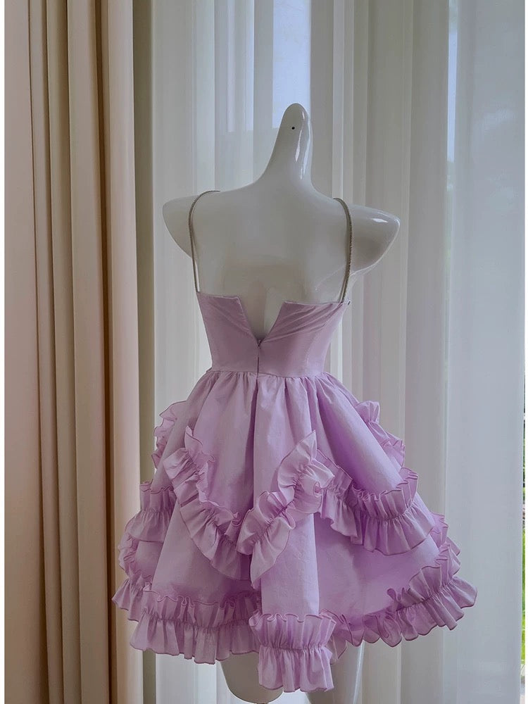 Sexy Ball Gown Halter Lilac Chiffon Short Homecoming Dresses Birthday Outfits