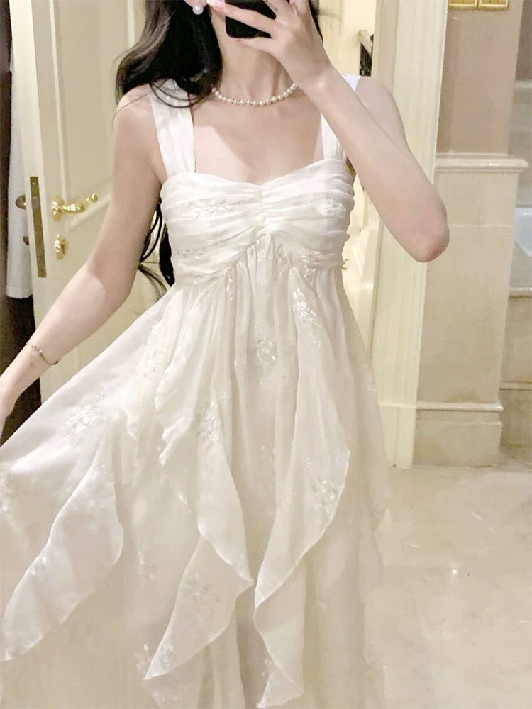 Pretty A Line Straps Irregular Ankle Length Floral Prom Dresses Simple Evening Dress