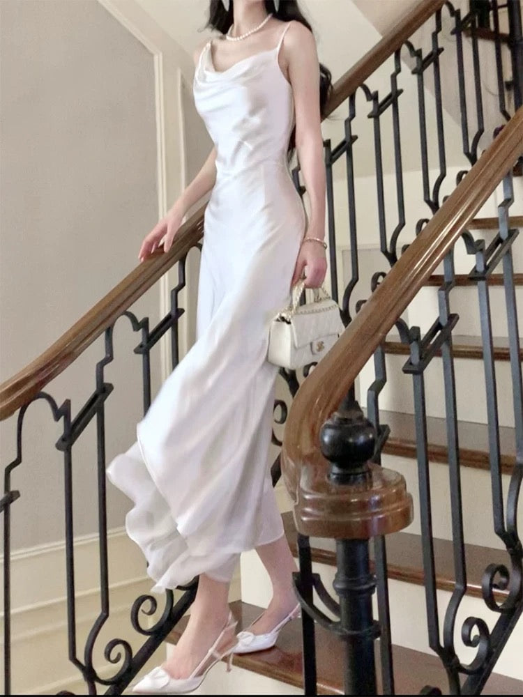 Vintage Sheath Spaghetti Straps Ivory Long Prom Dresses