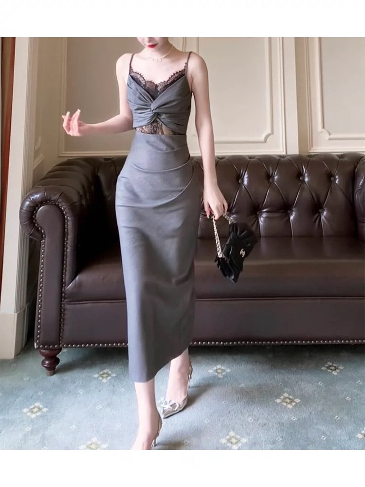 Sexy Sheath Spaghetti Straps Gray Long Length Prom Dresses Evening Dress - View 4 | VelvetHem